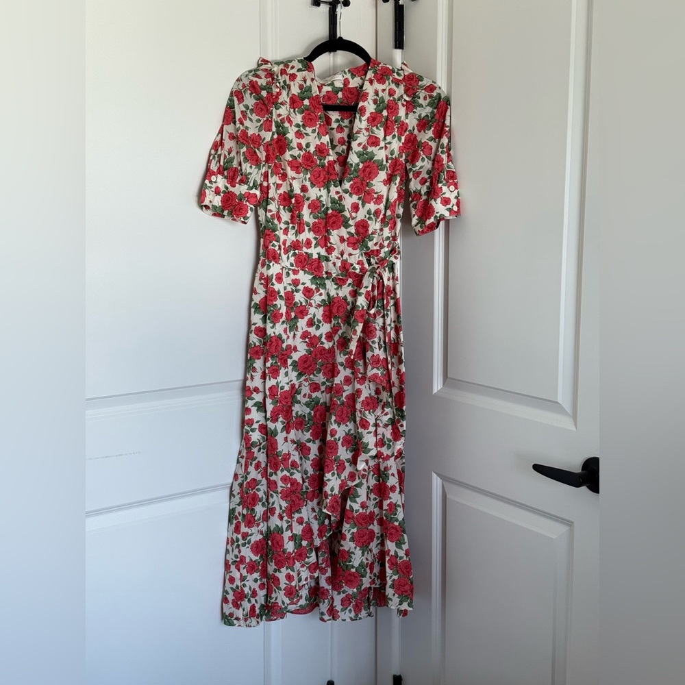 ANTONIO MELANI Red and Green Floral Midi Dress